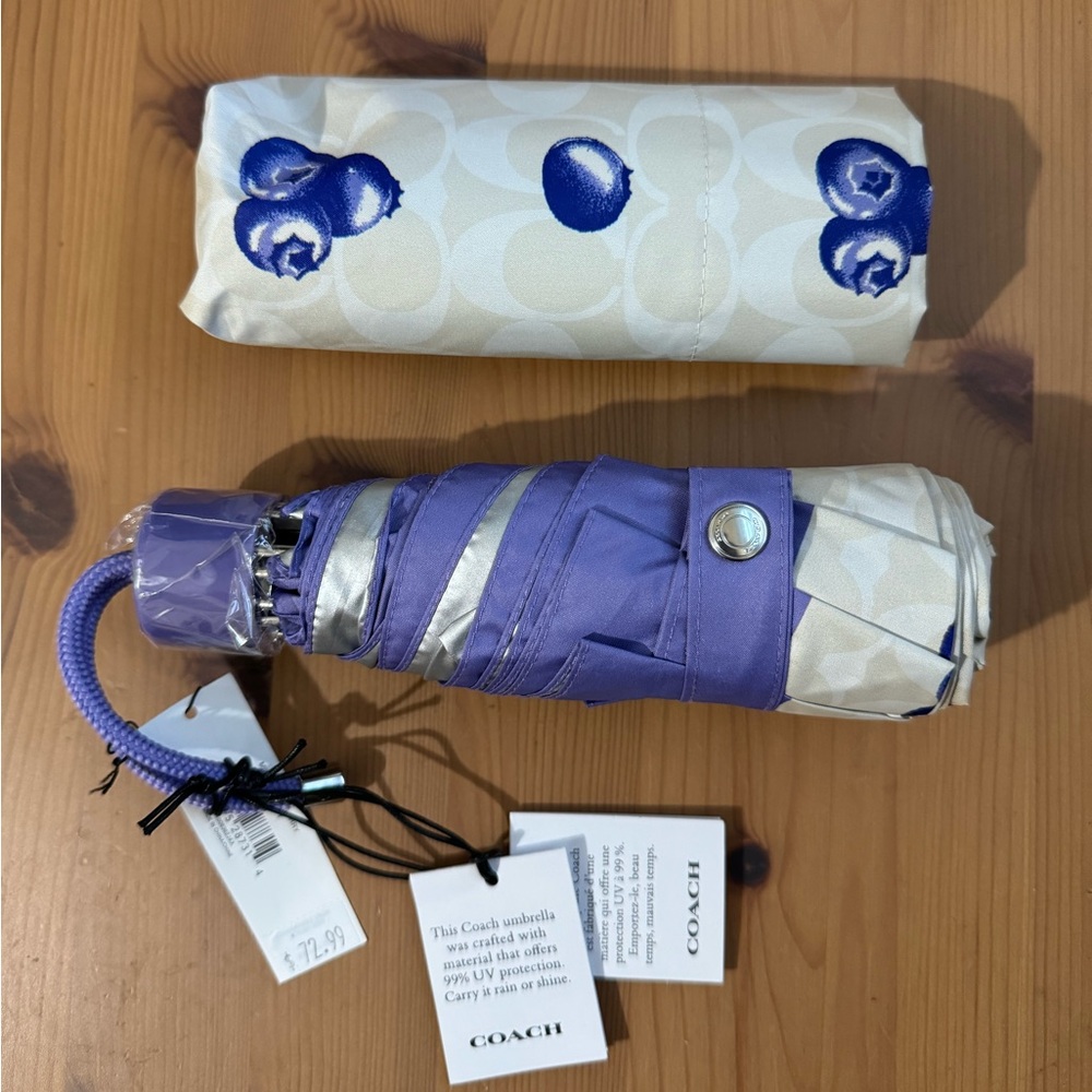 🫐Coach Mini Umbrella In Signature Blueberry Print UV Protection - Picture 2 of 9